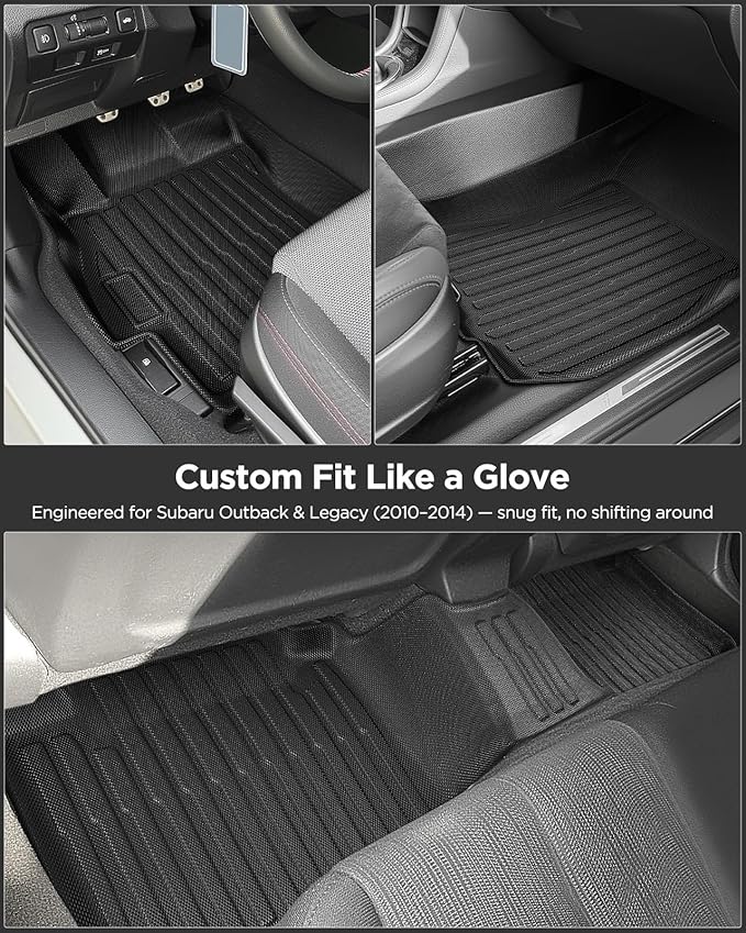 Car Floor Mats for Subaru Outback 2010-2014: All Weather Car Accessories for Outback & Legacy Sedan Mats 2014 2013 2012 2011 2010, Custom fit Front & 2nd Row 3PCS Protection