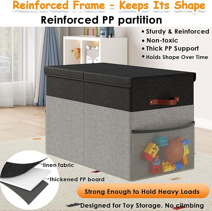 Large Toy Storage Box with Lid Upgraded Toy Storage Chest Organizer with Divider Foldable Toy Bin for Kids Boys Girls Playroo
