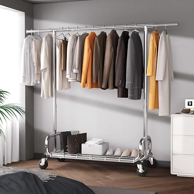 HOKEEPER Clothing Racks Heavy Duty Clothes Rack Adjustable Garment Rack for Hanging Clothes, Portable Coat Rack with Lockable