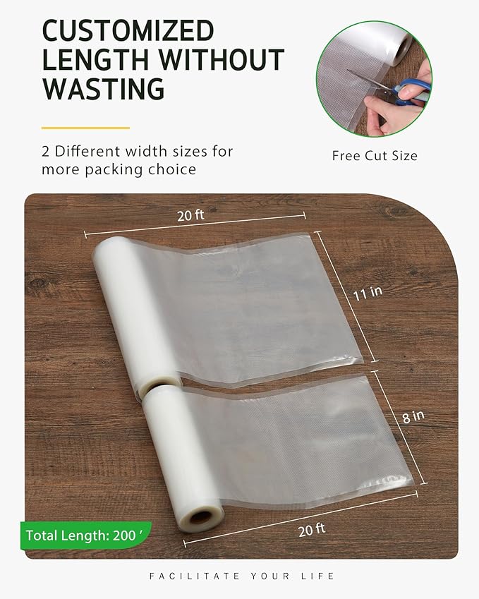 Syntus Vacuum Sealer Bags, 10 Pack 5 Roll 11" x 20' and 5 Roll 8" x 20' Commercial Grade BPA Free Bag Rolls, Food Vac Bags fo