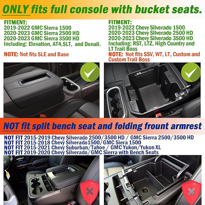 TACOBRO Center Console Organizer Compatible with 2020-2023 Silverado/Sierra 2500/3500HD/ 2019-2022 Chevy Silverado 1500 / GMC Sierra 1500 Accessories - Full-Coverage Insert Tray, ABS material,Red