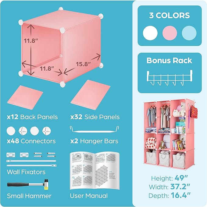 CUBEDIY Baby Closet Organizer for Nursery - Durable Baby Wardrobe Armoire for Closet - Customizable Dresser Shelves - Waterpr