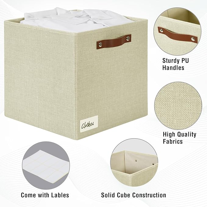 Bagnizer Collapsible Fabric Storage Cube Bins with 2 Reinforced PU Handles, Foldable Storage Organizer Baskets for Closet, Sh
