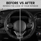 BDK BurlwoodLux Wood Grain and PU Leather Black Steering Wheel Cover - Sport Grip for Car Auto SUV Trucks