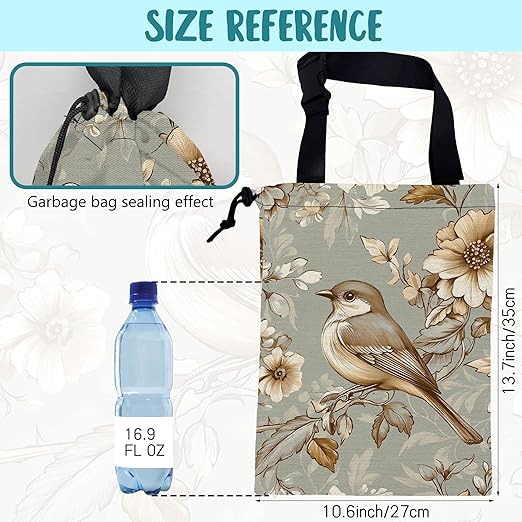 Car Garbage Bag Vintage Bird and Floral Hanging Canvas Car Trash Bag Drawstring Car Back Seat Organizer for Car Back Front Seat Console with Adjustable Buckle