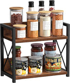 Giikin Countertop Shelf Organizer, 2 Tier Kitchen Spice Rack for Countertop, Wood Coffee Counter Shelf Organizer for Home (Br