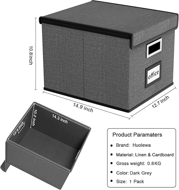 Huolewa File Organizer Box with Lid, Collapsible File Folder Organizer for Office Document Storage, Filing Box with Plastic S