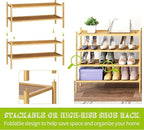 BMOSU 2-Tier Bamboo Shoe Rack Premium Stackable Shoe Shelf Storage Organizer for Hallway Closet Living Room Entryway Organize