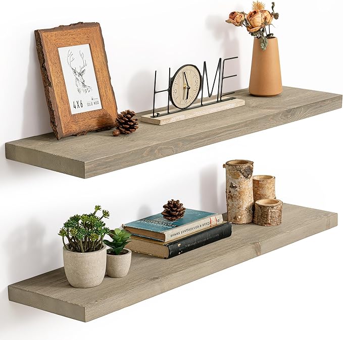 Marsmiles Floating Shelves | 36 Inch Grey Wood Wall Shelves Set of 2 | 9.3 Inch Deep Rustic Reclaimed Wood Shelves for Room W