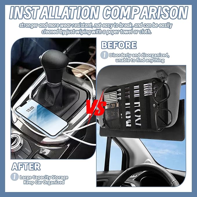 Car Sun Visor Organizer with 3 Extended Straps, Tactical Visor Molle Panel for Trucks SUVs, Heavy Duty 1000D Nylon Storage Pouch for Sunglasses, Cards, EDC Gear, Black
