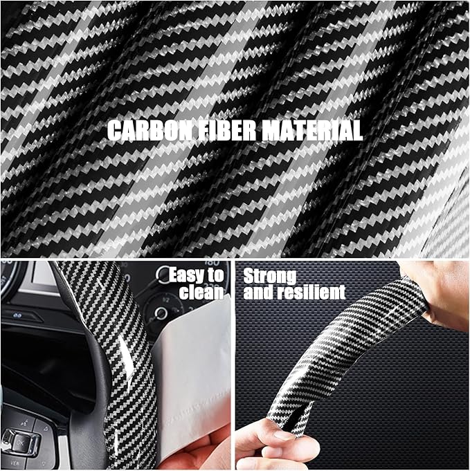 Car Steering Wheel Cover, 3 Piece Bright Carbon Fiber Steering Wheel Covers, Non-Slip Steering Wheel Cover Protector, Great Grip, Universal Car Accessories Decoration for 14.5-15 inch (Silver)