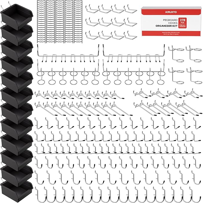 278PCS Upgraded Pegboard Hooks Assortment, Peg Board Organizer Accessories with Bins, Fit 1/8 or 1/4 inch PegBoard for Hangin
