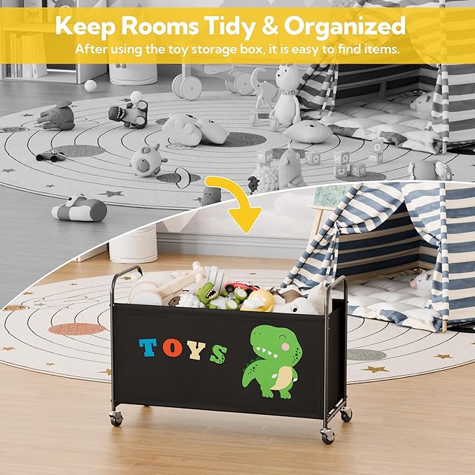 GRANNY SAYS Toy Box for Boys Girls, Large Toy Chest Storage with Wheels, Metal Kids Toy Storage Organizer for Stuffed Animals