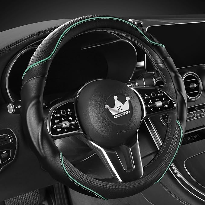 HighnessHwoo 3D Car Steering Wheel Cover Comfort Grip Massage Sporty Anti-Slip Carbon Fiber Faux Leather for F150, Trucks, Je