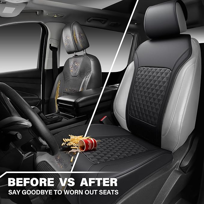 CAR PASS 1Pcs Nappa Leather Front Seat Cover for Cars, Waterproof Sideless Car Seat Cover, Durable Non-Slip Seat Protector Co