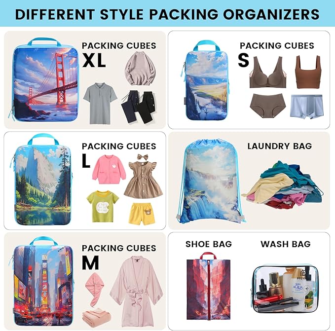 PFEYRPK Lightweight Compression Packing Cubes for Suitcases, Compressible Expandable Travel Packing Organizer with Clear Toil