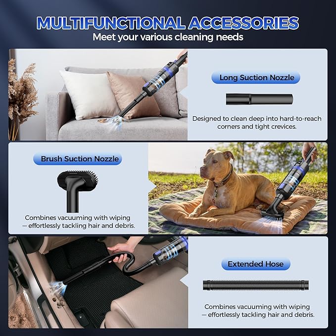 Handheld Vacuum Cordless Rechargeable 2-Speed Modes| 3-in-1 Portable Cordless Vacuum Cleaner with Charging Dock, for Car Home