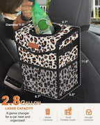 Car Trash Can with Lid, Cute Leakproof Car Trash Garbage Bag Hanging Vehicle Trash Bin Small Portable Automotive Garbage Cans Organizer for Back/Front Seat/Console(2.8 gal,Leopard