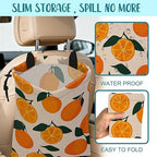 Car Trash Bag Vintage Orange Green Leaves Leak-Proof Car Garbage Bag with Drawstring Foldable Canvas Trash Bin with Adjustable Buckle for Car Accessories, Travelling, Camping