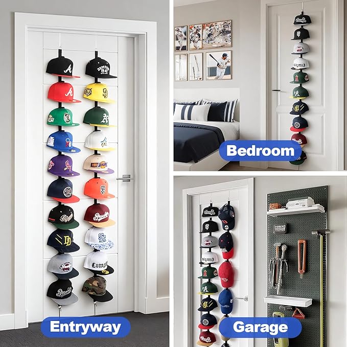 Aoodaily Hat Rack for Door - Two-Way Hanging Caps with Display Hooks and Hanger, Hat Organizer for Baseball Caps, Over the Do