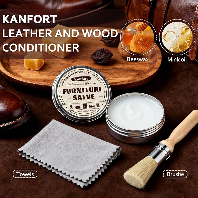 Leather & Furniture Repair Salve, Furniture Salve with Brush for Leather Wood, Leather Conditioner Help Prevent Cracking or F