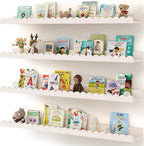 Shario Nursery Book Shelves, 4-Pack White Floating Shelves for Wall Kids, Scalloped Shelves, Wall Book Shelves for Bedroom Ki