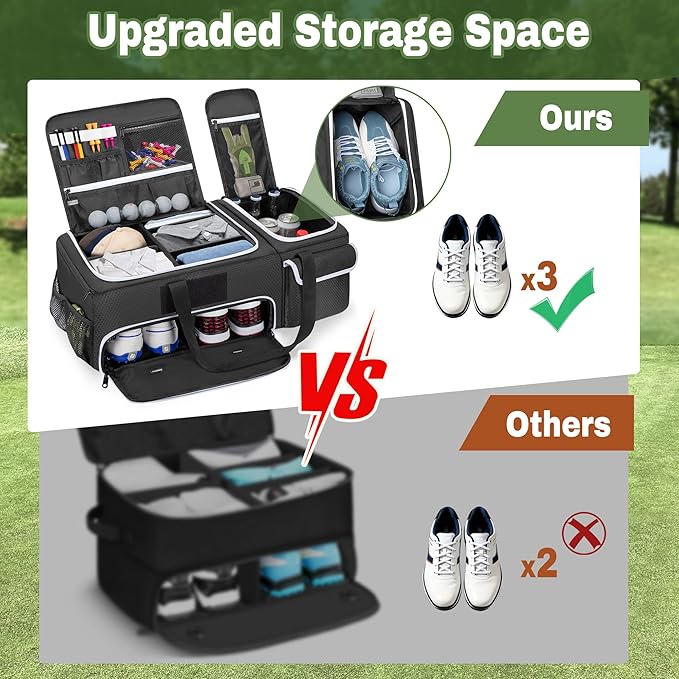 DSLEAF 2 Layer Golf Trunk Organizer with Bottom Shoe Space, Golf Car Locker for Men & Women, Holds 2-3 Shoes, Balls, Tees,