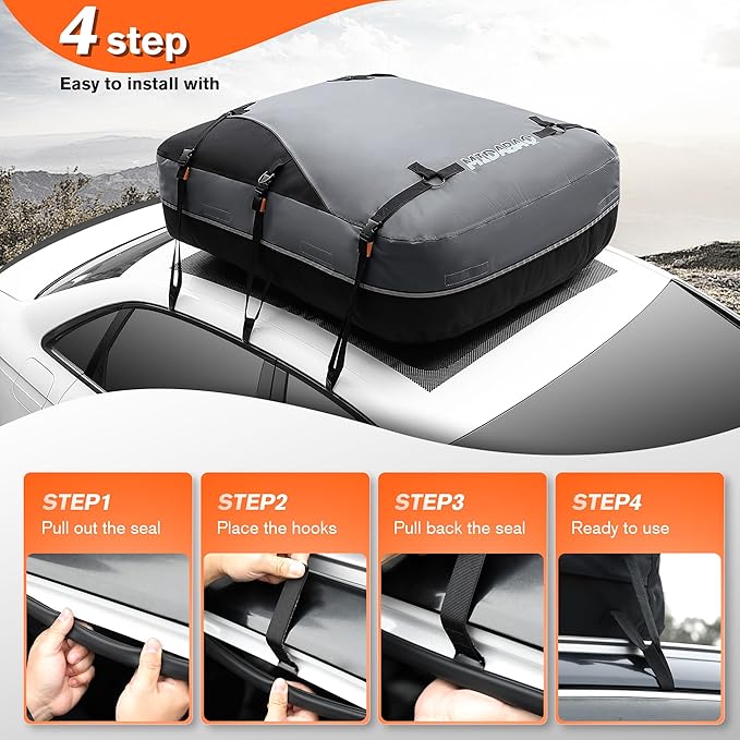 Waterproof Rooftop Cargo Carrier Bag, 100% Waterproof Sealing with Anti-Slip Mat, Fits Vehicles with or Without Roof Rack, 21 Cubic Feet