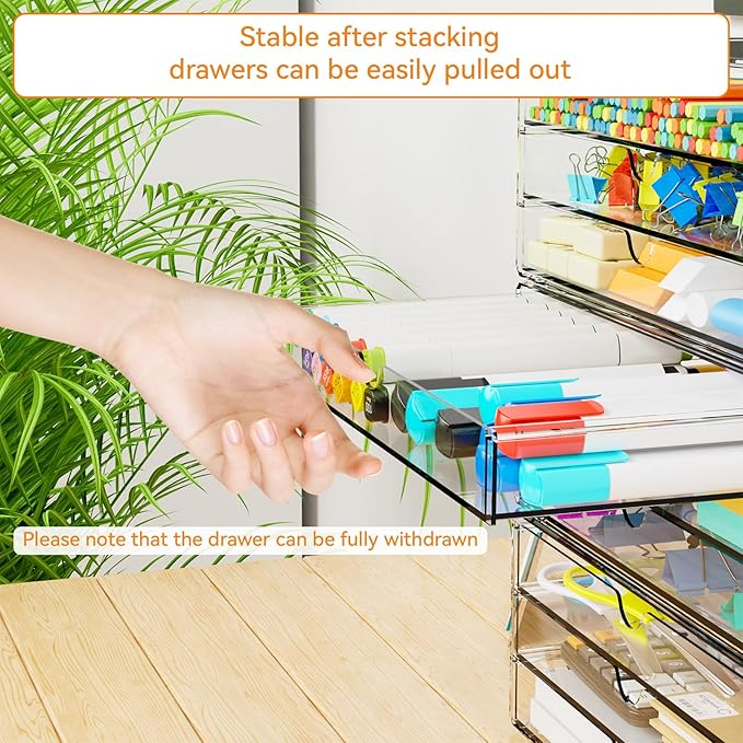 Yieach 11.1 Inch Long Clear Drawer Organizers Stackable,3 Pack Small Acrylic Drawers,School,Office Supplies Organizer And Sto