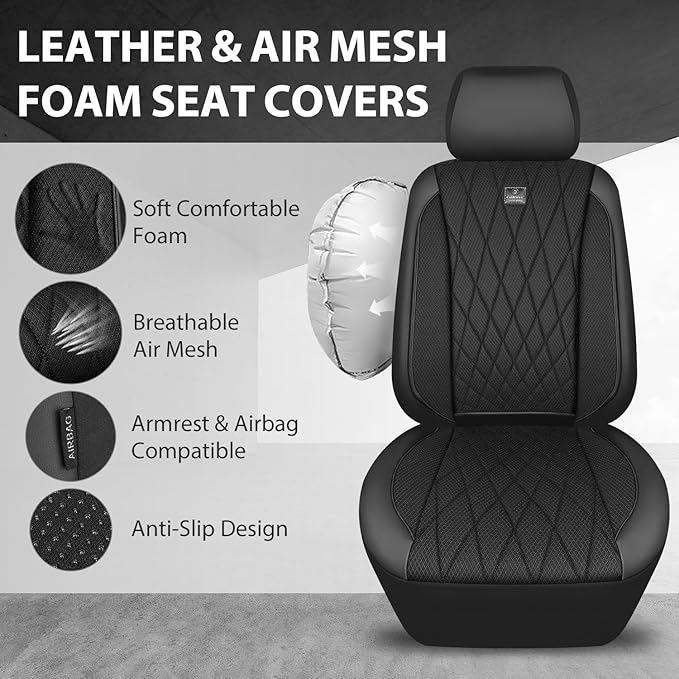 CAR PASS Thick Foam 3D Mesh Leather Car Seat Covers Full Set, Luxury Breathable Premuim Faux Leather Automotive Seat Covers, 