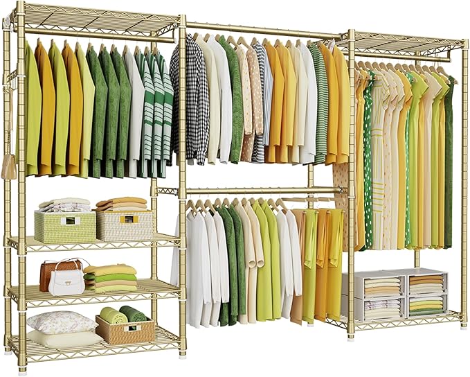 Ulif E1 Heavy Duty Closet Garment Rack, 6 Tiers Adjustable Metal Freestanding Expandable Clothing Storage with 4 Hanger Rods,