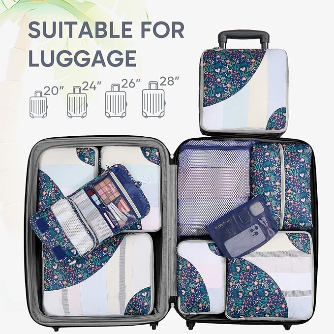 10 Set Packing Cubes for Travel, Gifts for Women Mom,Anti-Tearing Suitcase Organizer for Luggage with Shoe & Hanging Toiletry