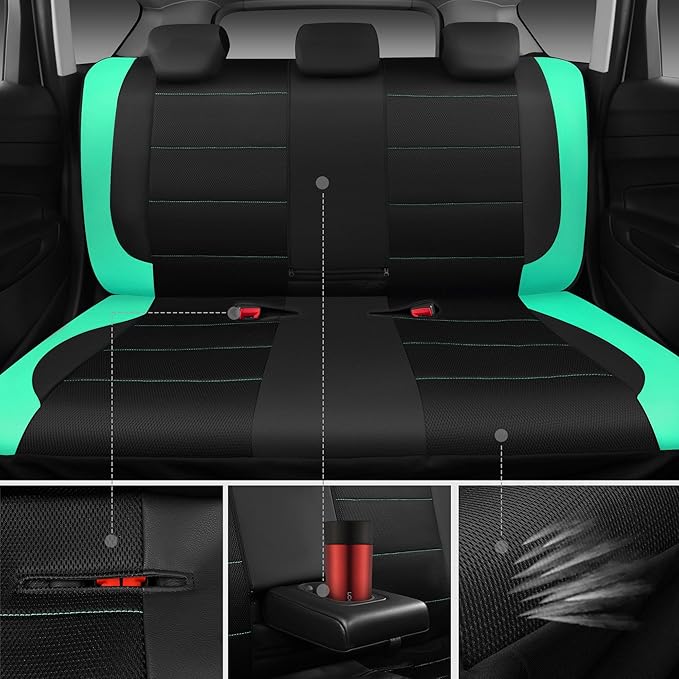 CAR PASS Leather Seat Covers, Breathable Universal Car Seat Cover Full Set for Cute Women Girly,Super 5mm Composite Sponge In