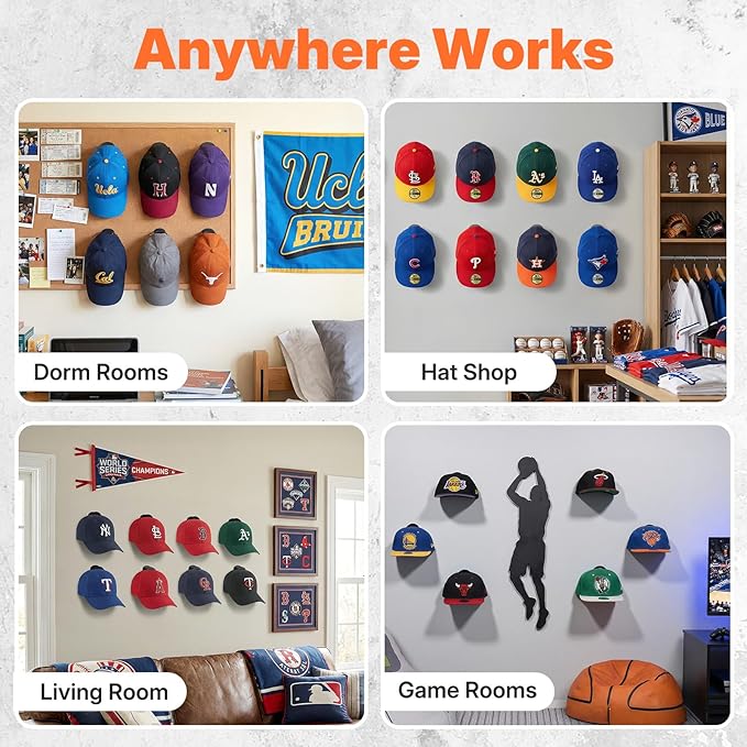 HOUSE DAY Adhesive Hat Hooks for Wall 16 Pack, Strong Hat Rack for Baseball Cap Display Organizer, Hats Holder for Wall, Door