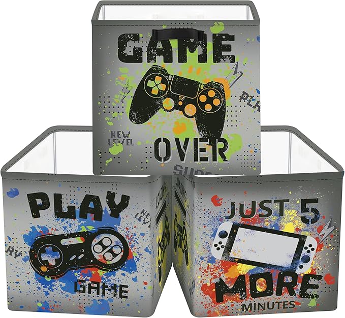 Clastyle Video Game Kid Storage Cube Organizer Set Black Gamepad Closet Clothes Cube Storage Bin Nursery Toddler Toy Box Ches