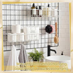 White 4 Pack Grid Wall Hanging Baskets with 16 S Hooks, 15.8 x 3.9 x 3.2 Inch Metal Wire Wall Mount Storage Baskets for Grid 