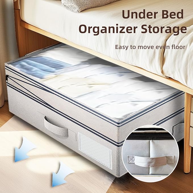 2 Pack Under Bed Storage with Wheels- Adjustable Underbed Rolling Storage Organizer Containers for Clothes and Shoe, 72L Larg