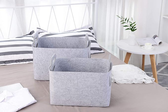 Minoisome Storage Basket Felt Storage Bin Collapsible& Convenient Box Organizer with Carry Handles for Office Bedroom Closet 