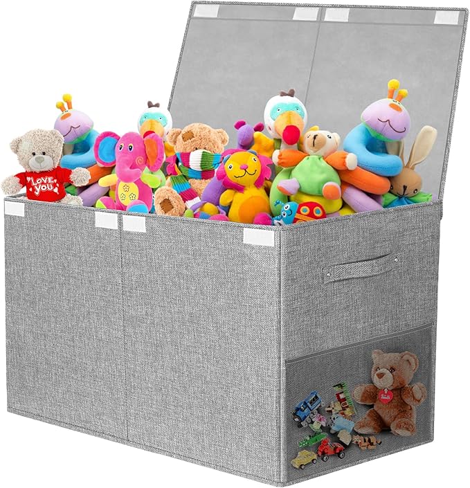 Large Toy Storage Box with Lid Upgraded Toy Chest Organizer with Removable PP Divider Foldable Toy Bin for Kids Boys Girls Li