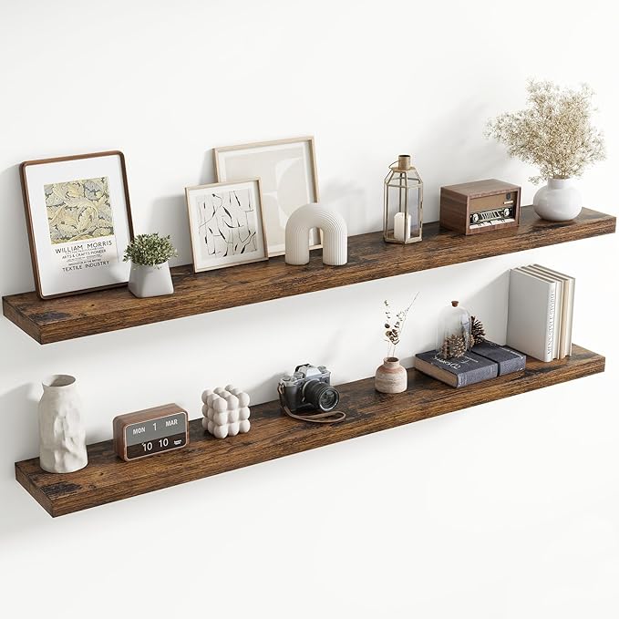 72 Inch Floating Shelves for Wall, 8 Inch Deep Floating Shelf for Storage & Display, Wall Mounted Shelf with Invisible Bracke