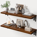 Solid Wood Floating Shelves for Wall with Metal Brackets,2 Tier 36 inch Pinewood Wall Shelf,Suitable for Multiple Places Such