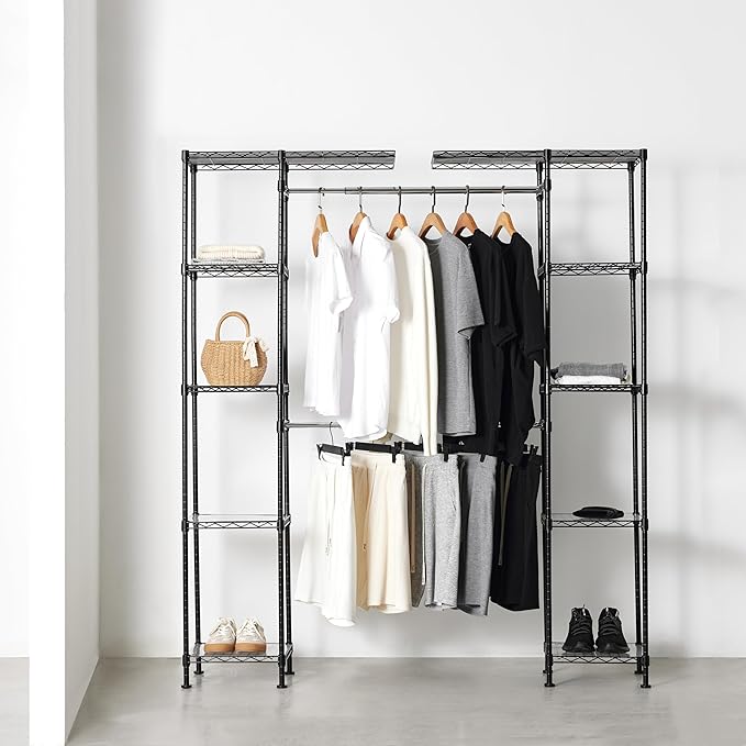 Amazon Basics Expandable Metal Hanging Closet Organizer System with Storage Shelves, Adjustable, Easy to Assemble, 57-80"L x 