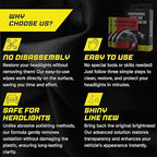 Headlight Restoration Kit – Oxidation & Yellowing Remover with UV Sealant | Wipes + 2000/3000 Sanding Discs + 3” Holder, Glov