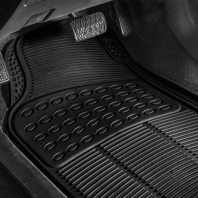 FH Group Climaproof™ Trimmable Non-Slip Vinyl Floor Mats Full Set - Universal Fit for Cars Trucks and SUVs (Black) F11306 + F16400