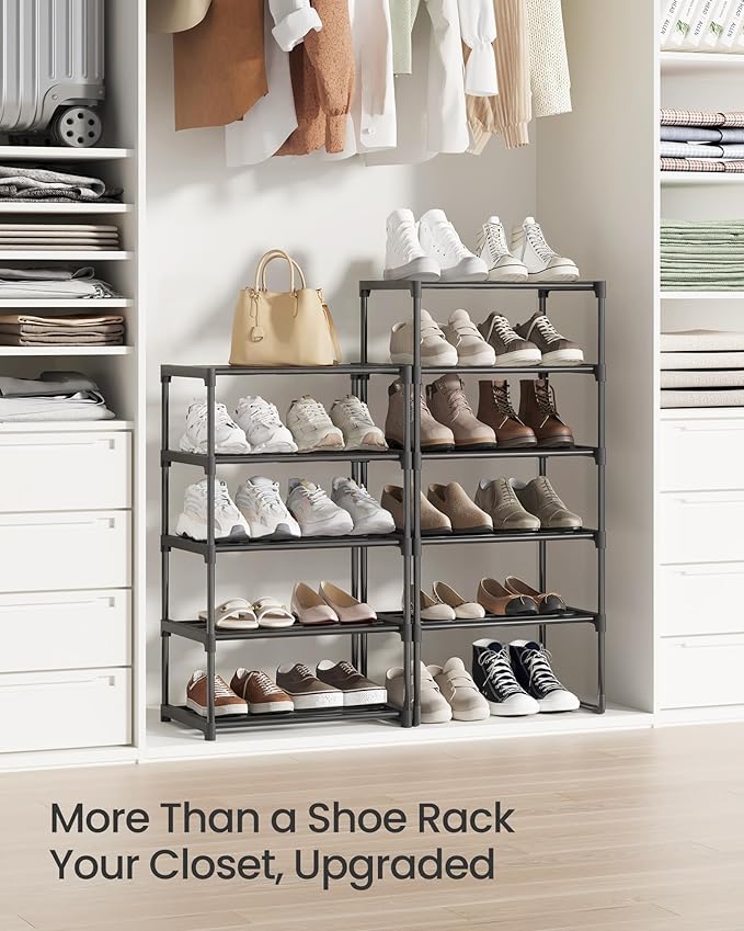 SONGMICS Shoe Rack, 10-Tier Shoe Organizer, Metal Storage Shelf, Upright or Upside Down, for 11-22 Pairs, for Entryway, 11.8 