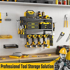 SUNALLY Power Tool Organizer, Heavy Duty Wall Mount Tool Organizer 3 Layers with 4 Drill Holders, Garage Tools Storage Rack w