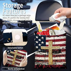 Hanging Car Garbage Bag, Cute Car Trash Can Bag, Automotive Accessories for Women Men American Flag Cross Print