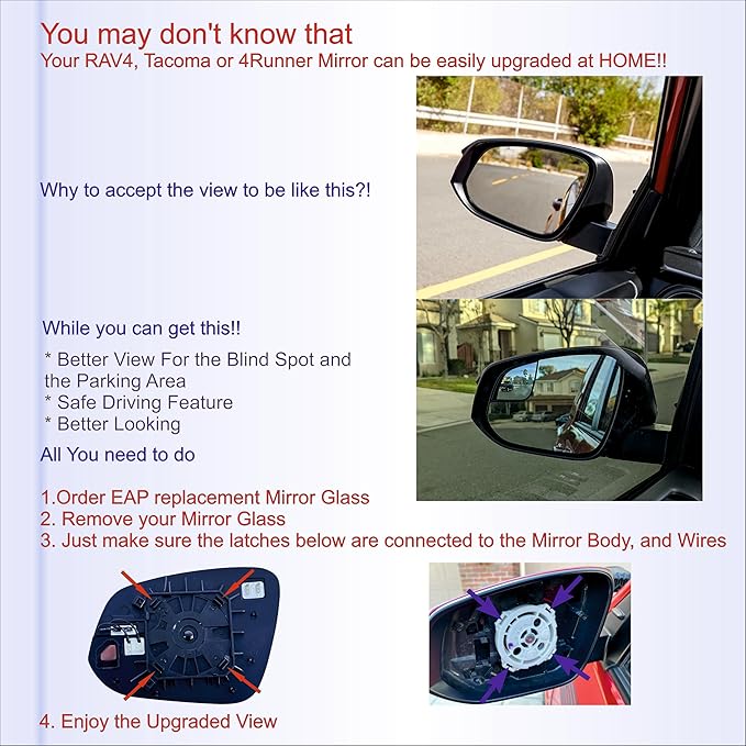 EAP Pair of Passenger & Driver Side Mirror Glasses Compatible with Toyota RAV4 2013-2025, 4runner 2014-2024, Tacoma 2016-2025, Heated with Spotter 879310R200 8793142D40 8793142D50 879310R210 TO1325174