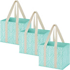 VENO 3 Pack Reusable Grocery Bags, Shopping Bags for Groceries, Tote with Handles and Hard Bottom, Foldable Shopping Cart Organizer, Water Resistant, Heavy-Duty (Evergreen, 6 Gallon)
