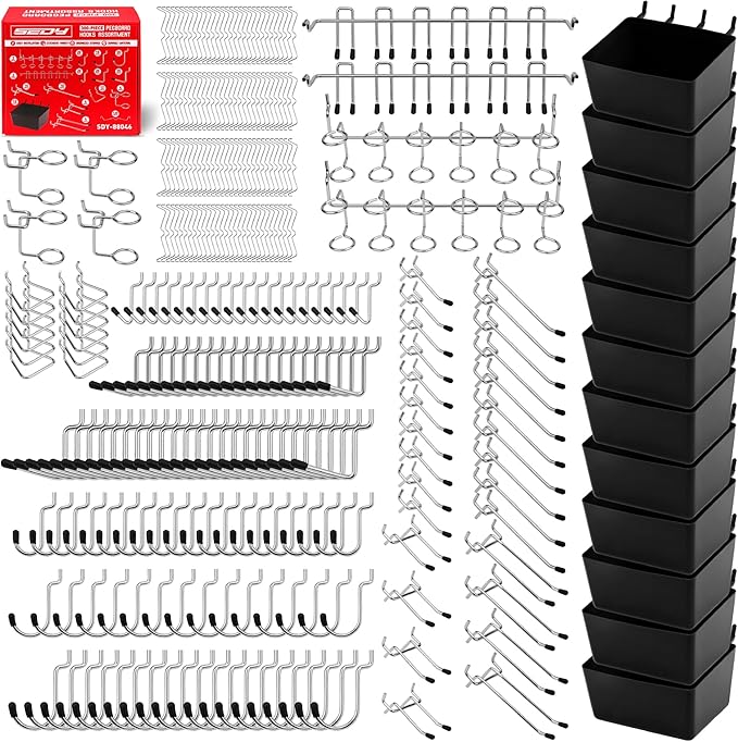 300-Piece Pegboard Hook Set, Pegboard Organizer Accessories for Hanging, Durable Metal Hooks for Tool Organization, Garage, W